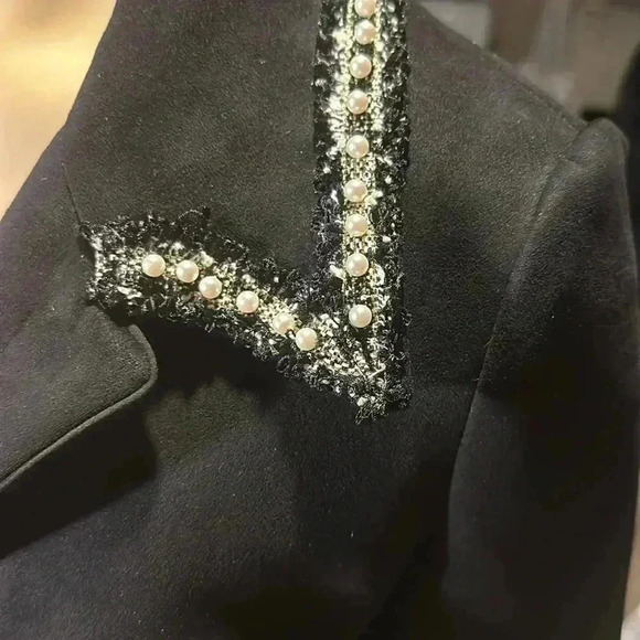 JAYLEY women’s Black Faux Suede Jacket with pearl embellishment size 12 - Picture 12 of 15